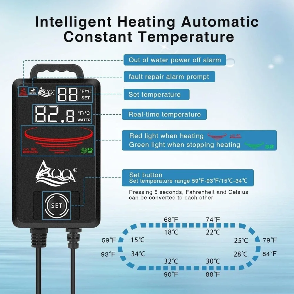 AQQA 1200W Aquarium Heater Submersible 155-265 Gallon Fish Tank‎ Digital Display